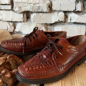 Vintage Woven Leather Lace-Up Shoes | Rich Brown